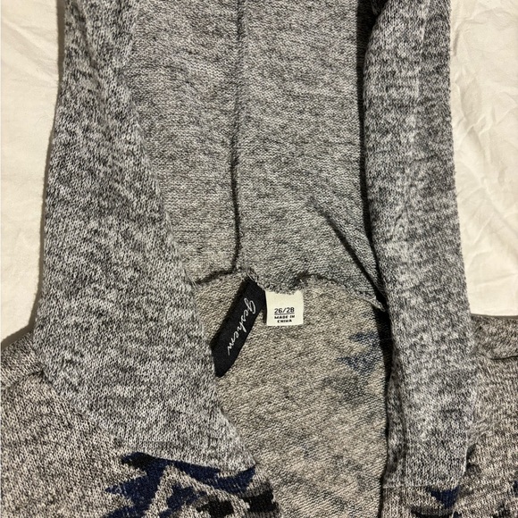 Plus Size Open Cardigan Tribal Style Gray And Blue Print With Hood Size 26/28 - Picture 2 of 6